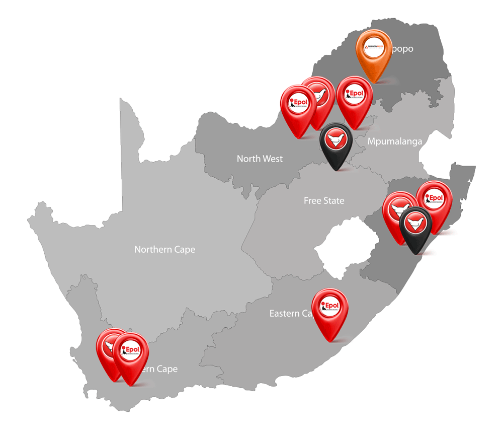 Locations of RAINBOW across South Africa
